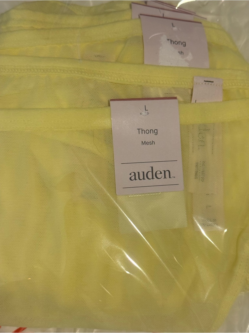 Size Large Auden Sheer Mesh Butter Yellow Thong Set of 5